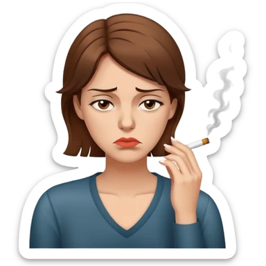 tired woman with brown hair smoking a cigarette looking fed up and exhausted sticker