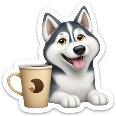 Siberian husky drinking coffee sticker