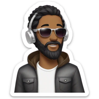 A stylish boy wearing headphones and sun glasses and in background music waves black hair black beard new trending look sticker