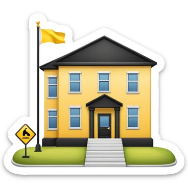 magic school, with a flag, flag on a roof, yellow flag, white school sticker