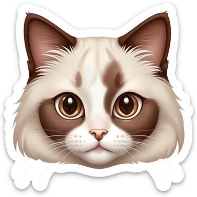 Cinematic Adorable Chocolate-Point Ragdoll Cat Portrait Emoji, Head tilted cutely with big, sparkling eyes, sleek brown and white tones with a sweet white nose, Simplified yet irresistibly adorable features, highly detailed, glowing with a soft, warm glow, high shine, affectionate and playful, stylized with a touch of whimsy, bright and endearing, soft glowing outline, capturing the essence of a curious and loving kitten, so cute it feels like it could leap out of the screen and snuggle up for a cuddle! sticker