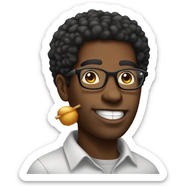 african American male, glasses, black taper afro, eating honey bun sticker