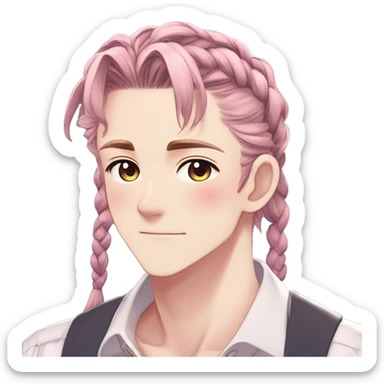 Gorgeous romantic hot attractive anime style modern gentlemanly anime shojo guy with pretty braided  ponytail hair and colorful eyes and blushing face aesthetic trending style  pastelcore cottagecore kawaiicore sticker