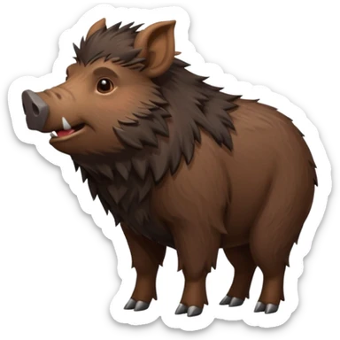 cute hairy boar, dark brown body, full body, side view sticker