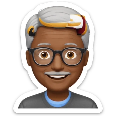 man 60 short grey hair, brown eyes small black rectangle glasses a little bit of dark sking sticker