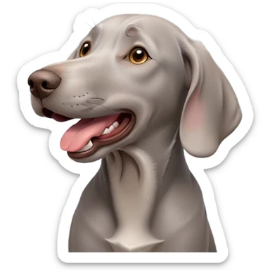 cinematic-cute-yawning-weimaraner-portrait-emoji,-head-tilted-slightly-with-a-dramatic,-wide-open-yawn,-revealing-a-sleek grey fur-with-a-subtle-shimmer,-floppy-ears-slightly-drooping,-round-brown-eyes-barely-open-in-drowsy sticker