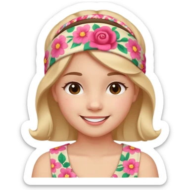 Girl wearing floral cloth headband and smile sticker