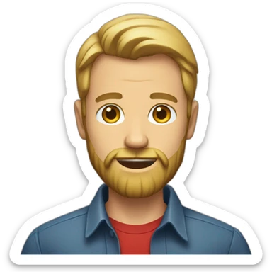 man with short blonde greasy hair and a long beard without a moustache in a red button down shirt sticker