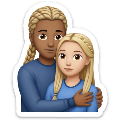 dirty blonde girl with straight hair and medium toned guy with dark brown cornrows hair hugging sticker