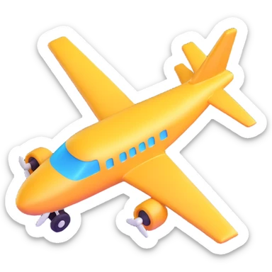 Make an airplane emoji that looks exactly like the reference image, ignoring the crocodile. Style it in iOS emoji style with 3D, shiny, smooth gradients, soft shadows, realistic airplane shape, and classic emoji look. sticker