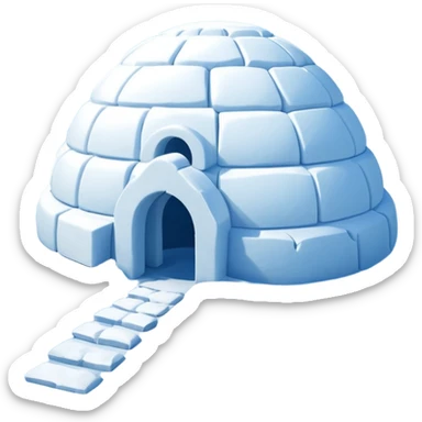 A traditional snow igloo on a vast snowy plain under a clear blue sky. Soft sunlight casts gentle shadows across the snow. The igloo has a small entrance tunnel and compacted snow blocks forming its dome. Realistic Arctic environment, calm winter feeling. Negative: Background transparent. sticker
