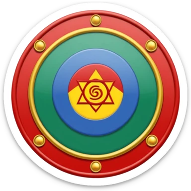 Drapeau avec deux parties coupés à l'horizontale partie du bas verte et celle du haut bleu, une roue des 16 chakra rouge est en plein centre c'est le drapeau de roms sticker