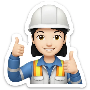 Una persona con pelo negro con casco blanco pulgar arriba sticker