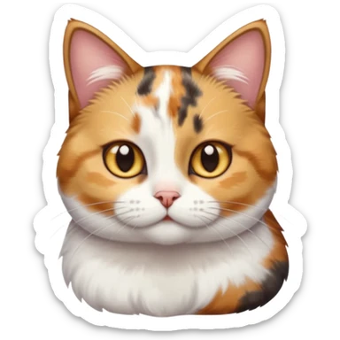 torbie and white cat with small head, hazel eyes, and short but chubby body sticker