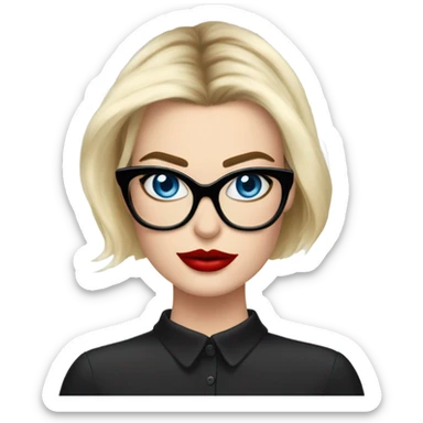  Margot Robbie, bright blue eyes and eyelashes, red kisses, wearing black glasses  sticker