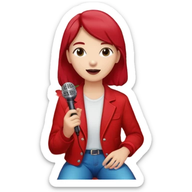 red velvet couch, mic in front, houseplants in back, and a neon sign saying "karaoke" sticker