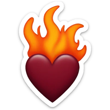 A burgundy heart with orange flames sticker