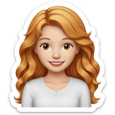 white girl with strawberry blonde long wavy hair, white top  sticker