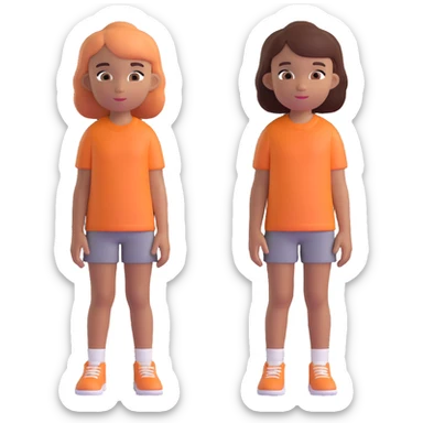 Slightly increase the volume of the upper body of the girl, separate the girl and the boy from each other, and make the skin color the same for both characters. Keep the cartoonish 3D style. sticker