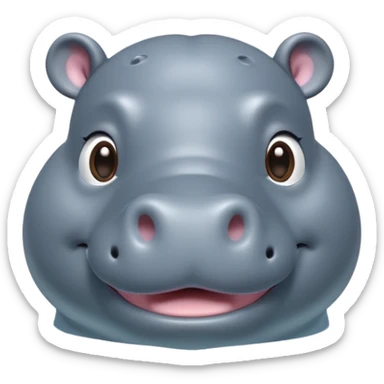 A 3D cartoon hippopotamus half-submerged in water, smiling gently, soft lighting, rounded body and glossy texture, cute Memoji-style look. sticker
