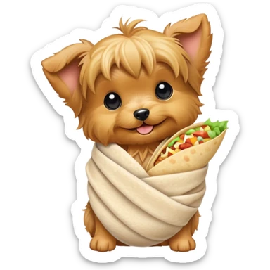 puppy golden yorkie holding a burrito sticker