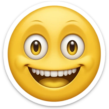 Yellow emoji with vertical slit eyes, huge creepy grin from ear to ear sticker