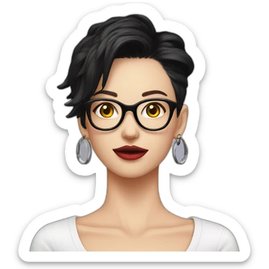 Punk female earrings , glasses,read and black short hair, sticker