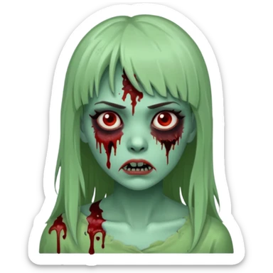 Mulher cabelo de franjinha pele verde zumbi sangrando bonito sticker