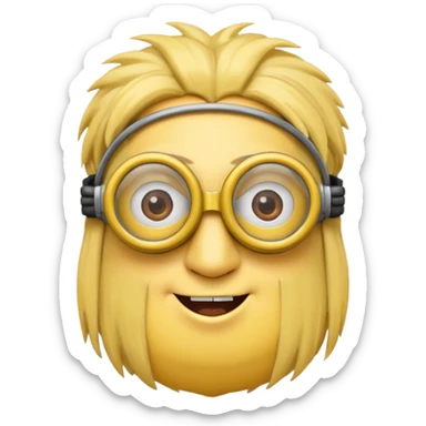 Minion emoji with a round head like normal emojis and a smurk like this emoji but a minion so basically that emoji with the goggles and the hair and not a funny head shape 😏 sticker