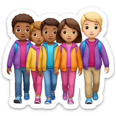 group of children walking in a line, fun and supportive sticker