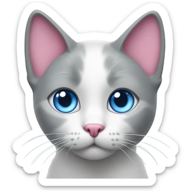 grey and white cat with pink nose and blue eyes sticker