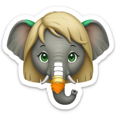 Make and elephant with a dirty blonde wig and green eyes sticker