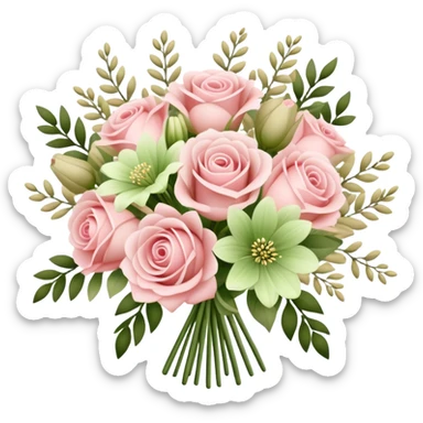 Light pink and khaki green bouquet with beautiful finish sticker