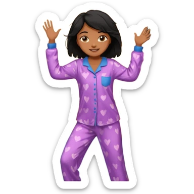 generate a pretty bratz brown skinned girl with messy black hair in pyjamas dancing in room sticker