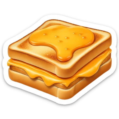a toastie with melted cheese on the rim and an orange hat sticker