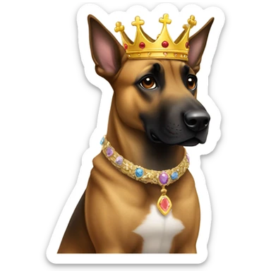 A malinois brindle dress with a crown on his head sticker