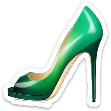 Realistic isolated top view of a pair of emerald green to mint green ombre Jimmy Choo peep toe stiletto high heel shoes.  sticker