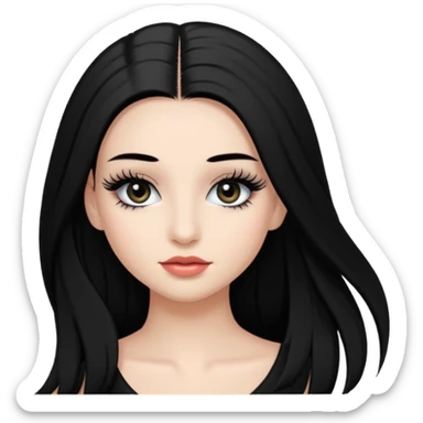 ragazza truccata con le ciglia finte con i capelli neri lunghi sticker