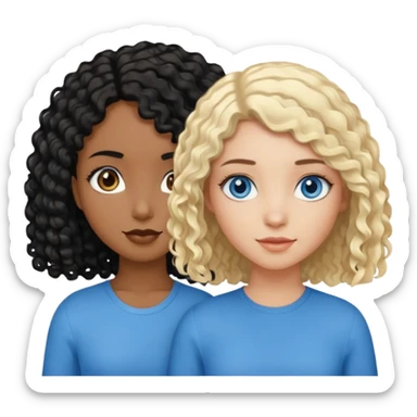 Girl best friends, one white with blond bob and blue eyes, one black with long black curly hair sticker