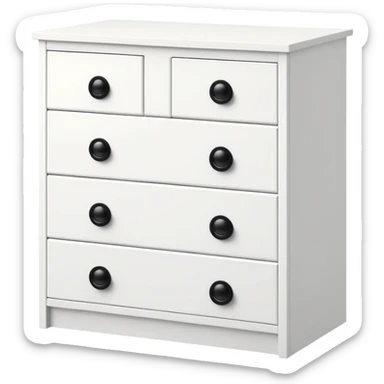 Clean white IKEA chest with 6 drawers, each featuring one small black knob sticker