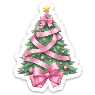 pastel pink decorated christmas tree with a pink bow and ribbons  sticker