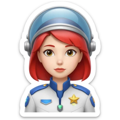 cute female spaceship captain portrait, head and shoulders only, futuristic uniform, captain badge, confident expression, 3D cartoon, mobile game icon style, clean background, no text, no watermark
 sticker