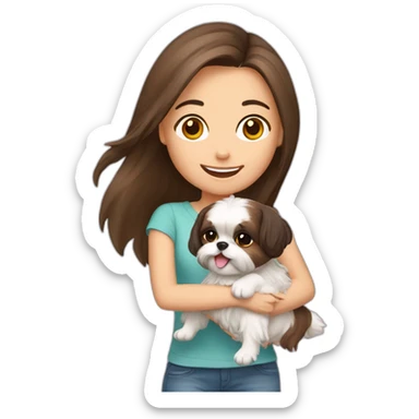 happy brunette girl carrying happy Shih Tzu sticker