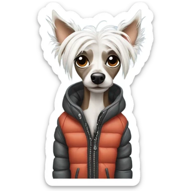 Chinese crested dog with a puffer jacket  sticker