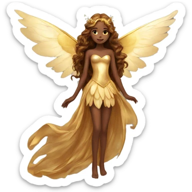 big wings, Beautiful, fairy, gold, brown, long hair sticker
