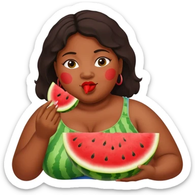 fat obese black woman that is eating watermelon sticker