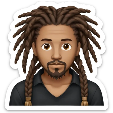 mixed race tech man with brown hair, twisted rope dread locks style, goatee, brown eyes. And black shirt. sticker