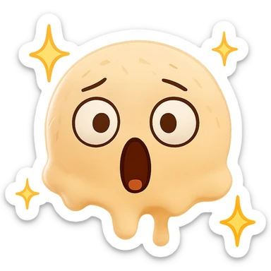 Create an animated version of the emoji with a surprised expression, wide-open eyes, and an O-shaped mouth. Add a sparkling effect around the face. Use a simple and expressive style. The background should be transparent. sticker