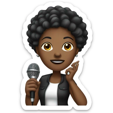 black woman with a mic sticker