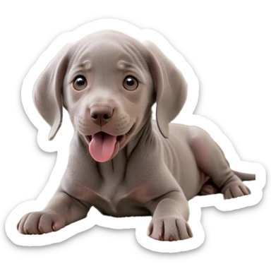 cinematic-cute-yawning-weimaraner puppy-portrait-emoji,-head-tilted-slightly-with-a-dramatic,-wide-open-yawn,-revealing-a-sleek grey fur-with-a-subtle-shimmer,-floppy-ears-slightly-drooping,-round-brown-eyes-barely-open-in-drowsy sticker